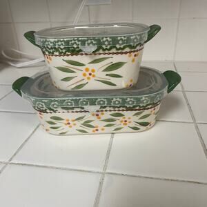 Temptations Old World Green Bakeware With Covers Serving Kitchen Collectible
